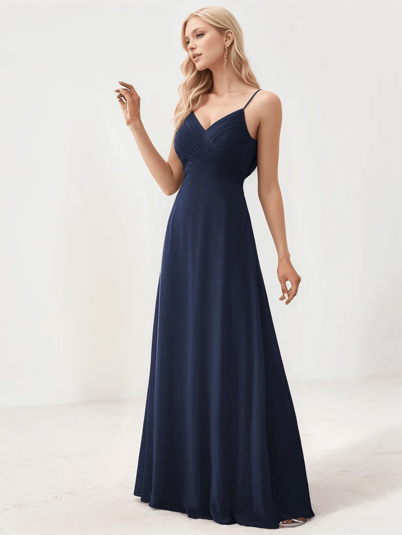 Robe de soirée mariage bleue marine longue fluide