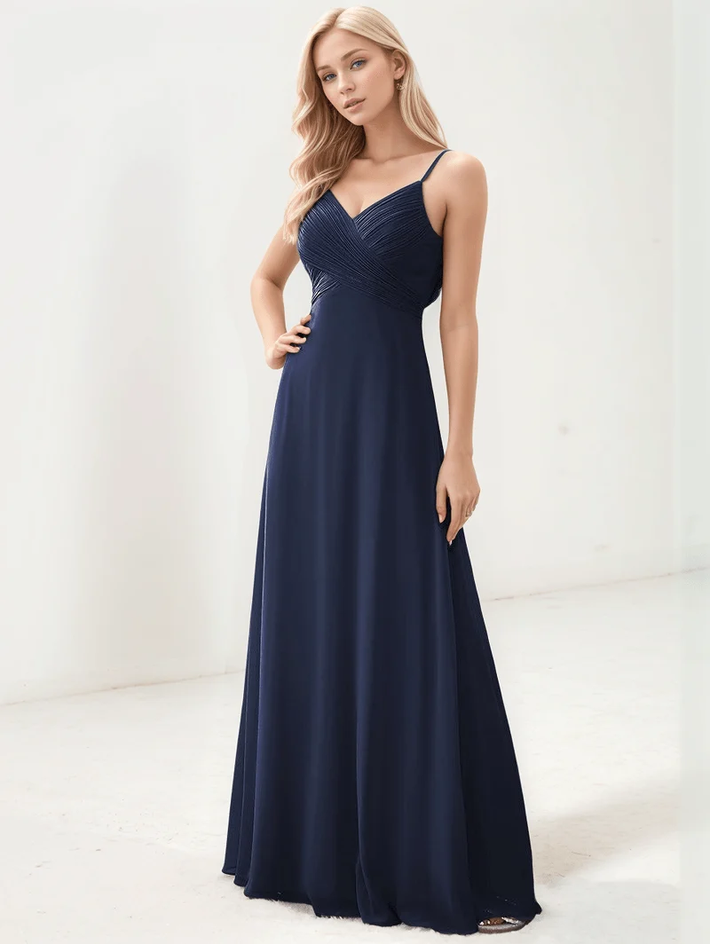 Robe de soirée mariage bleue marine longue fluide