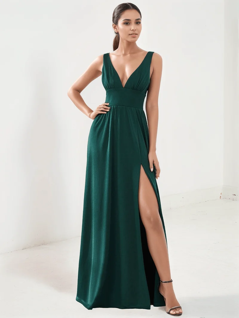 Robe de soirée longue verte chic