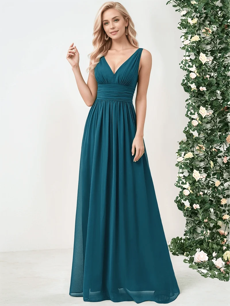 Robe demoiselle d'honneur bleue sarcelle longue