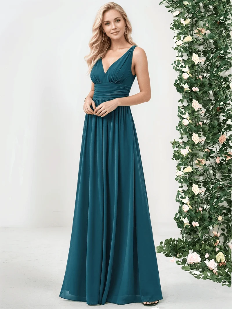 Robe demoiselle d'honneur bleue sarcelle longue