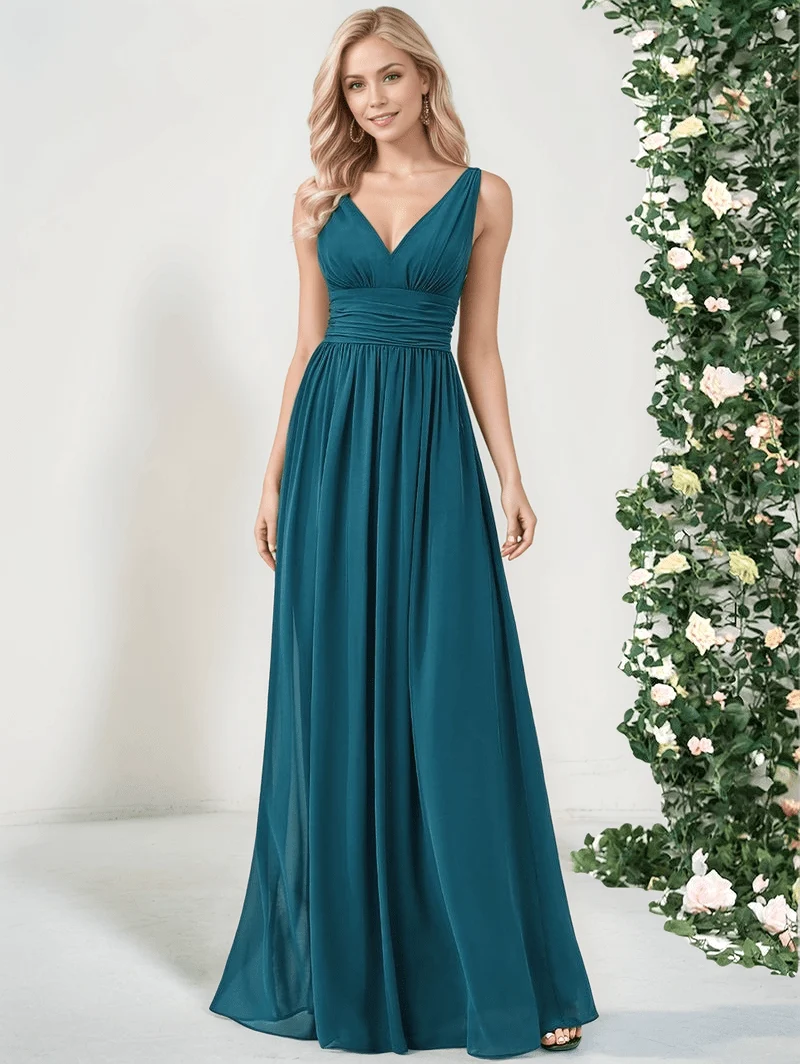 Robe demoiselle d'honneur bleue sarcelle longue