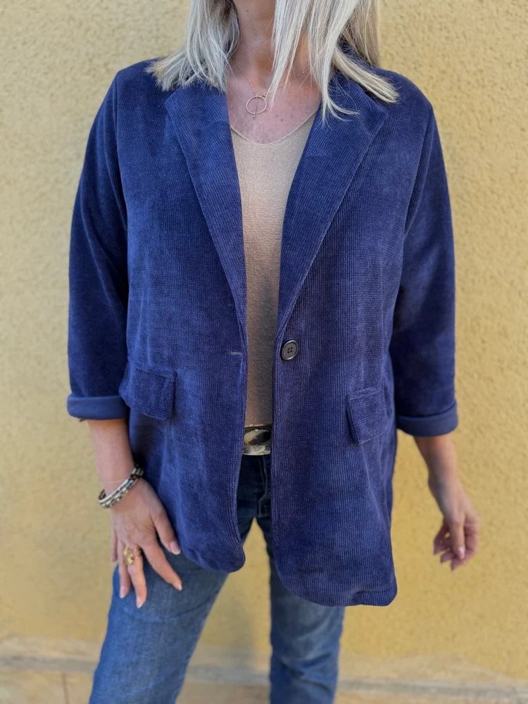 Veste tailleur en velours Sandra + bleu marine