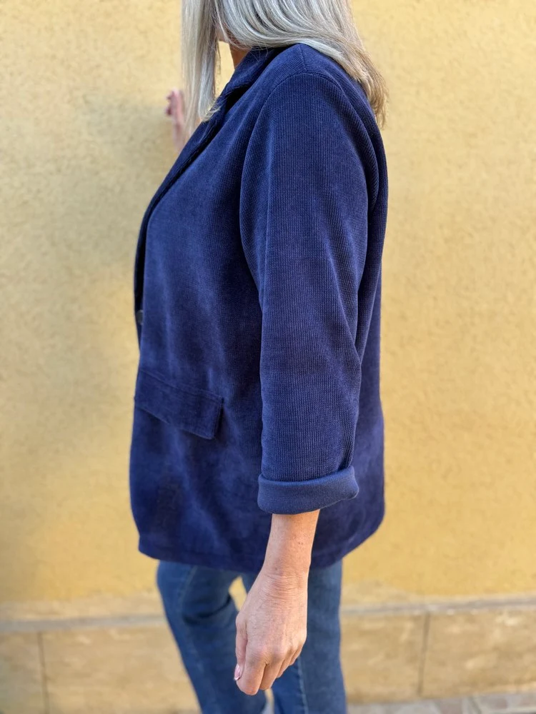 Veste tailleur en velours Sandra + bleu marine