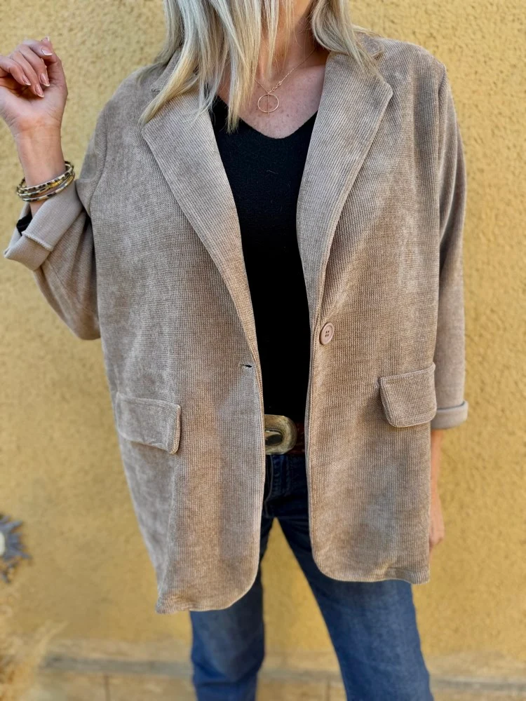 Veste tailleur en velours Sandra + camel clair