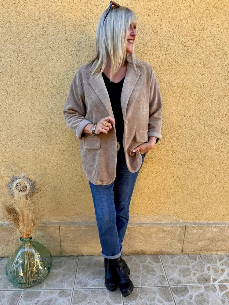 Veste tailleur en velours Sandra + camel clair