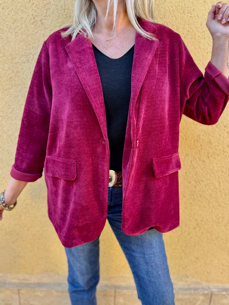 Veste tailleur en velours Sandra + bordeaux