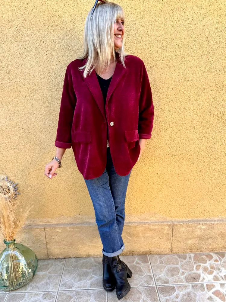 Veste tailleur en velours Sandra + bordeaux
