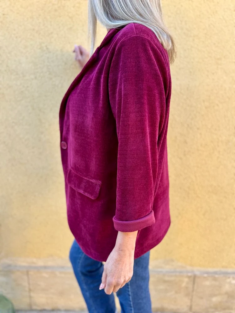 Veste tailleur en velours Sandra + bordeaux