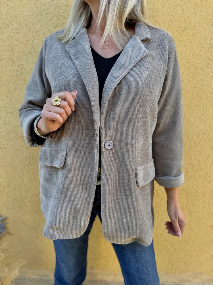 Veste tailleur en velours Sandra + taupe