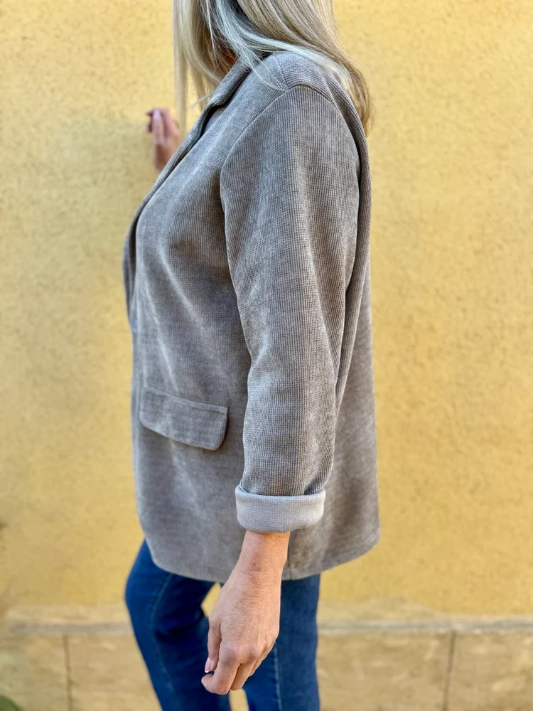 Veste tailleur en velours Sandra + taupe