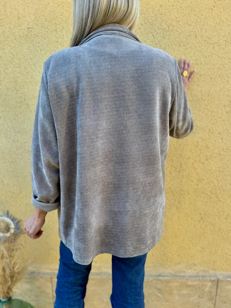 Veste tailleur en velours Sandra + taupe