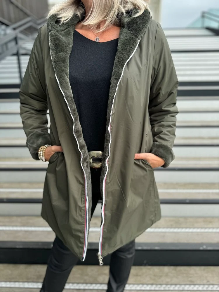 Veste fourrée Laura réversible kaki