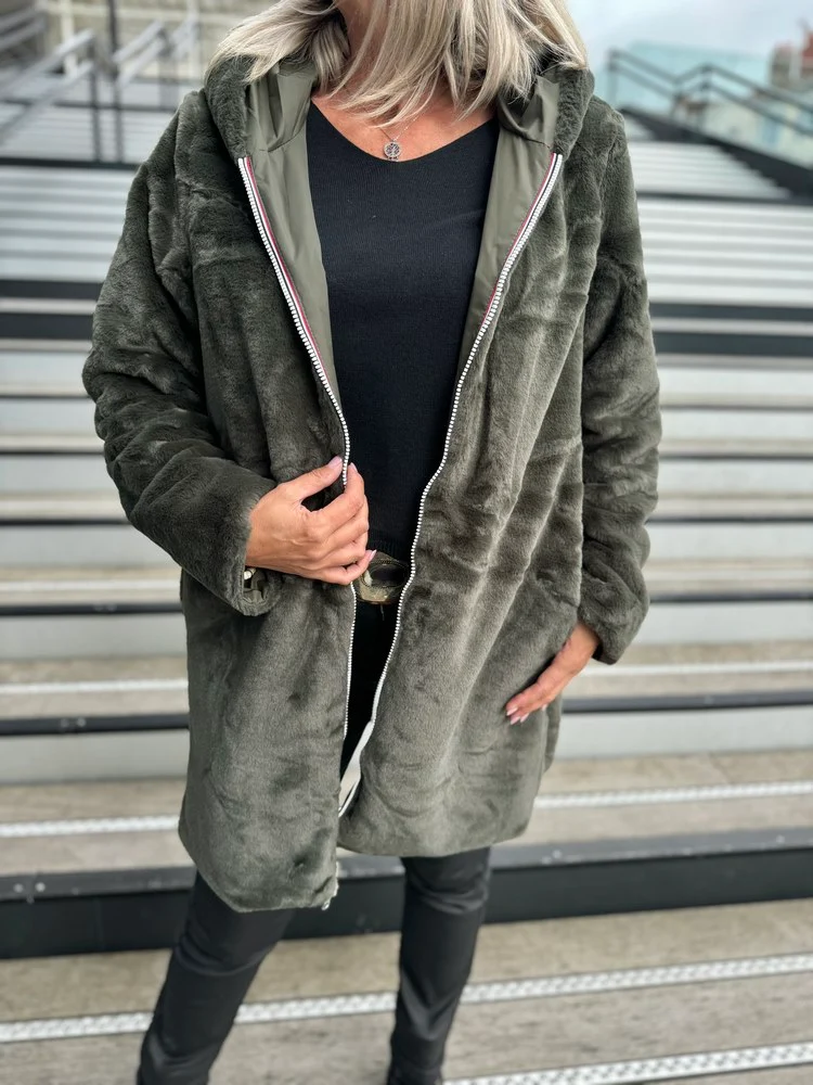 Veste fourrée Laura réversible kaki