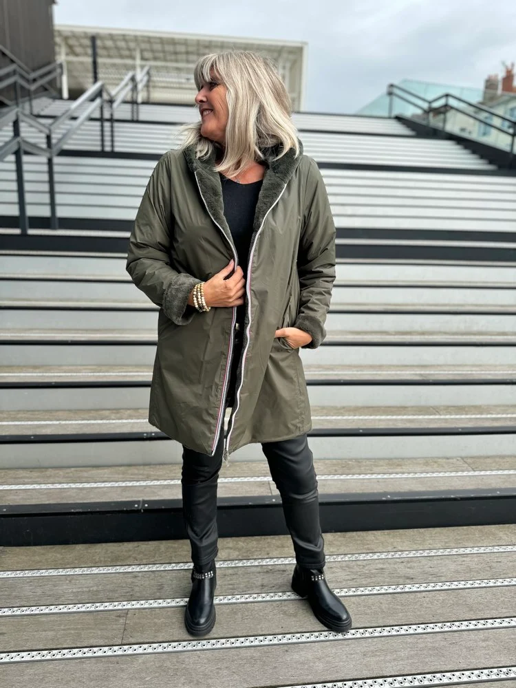 Veste fourrée Laura réversible kaki