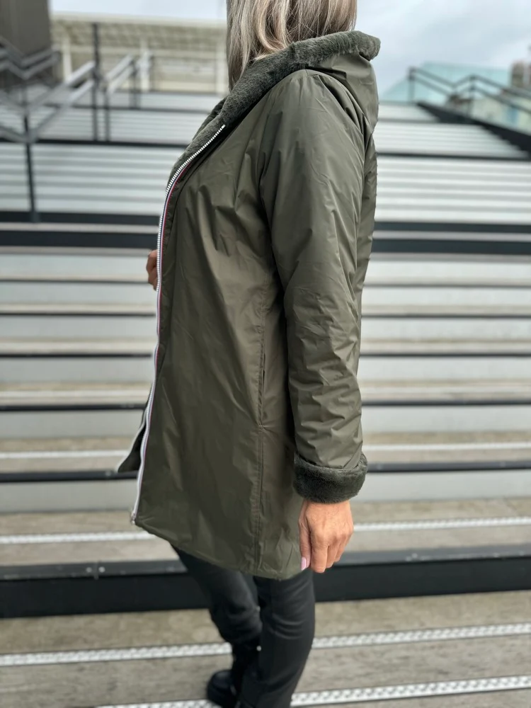 Veste fourrée Laura réversible kaki