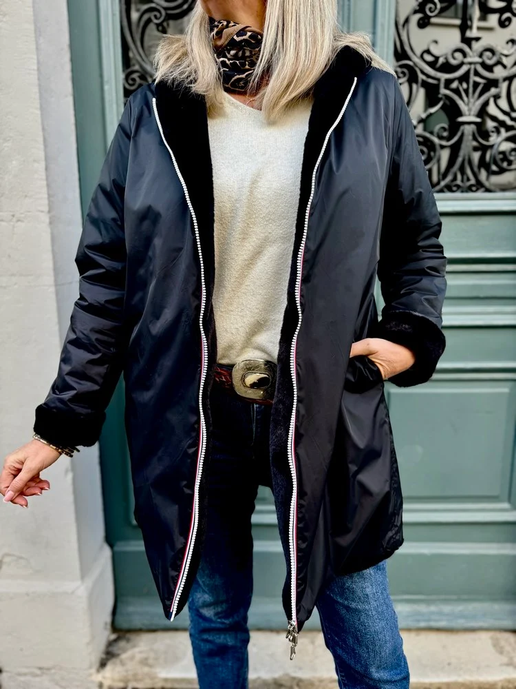 Veste fourrée Laura réversible noir