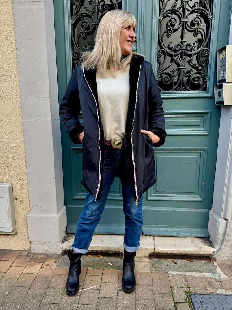 Veste fourrée Laura réversible noir