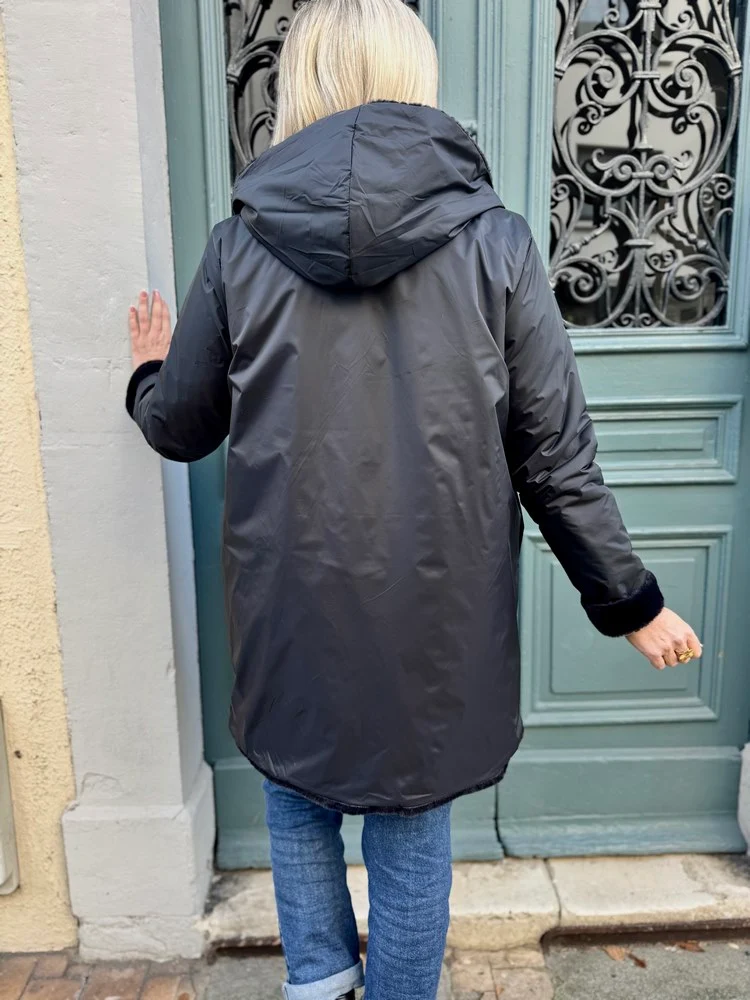 Veste fourrée Laura réversible noir