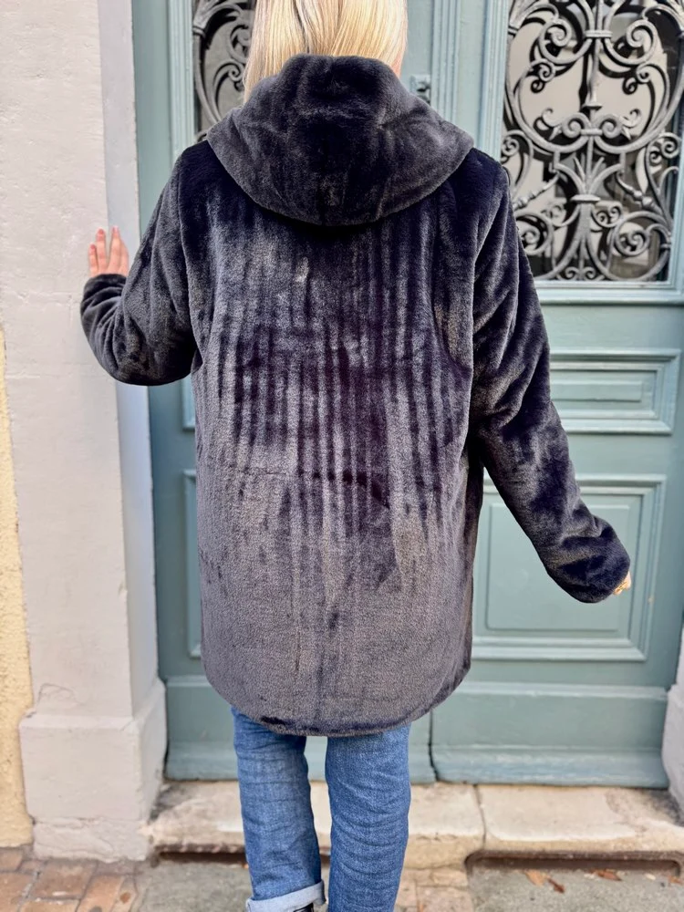 Veste fourrée Laura réversible noir
