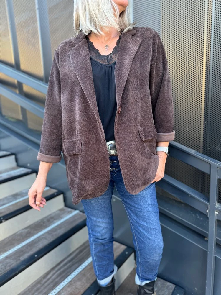 Veste tailleur en velours Sandra + chocolat