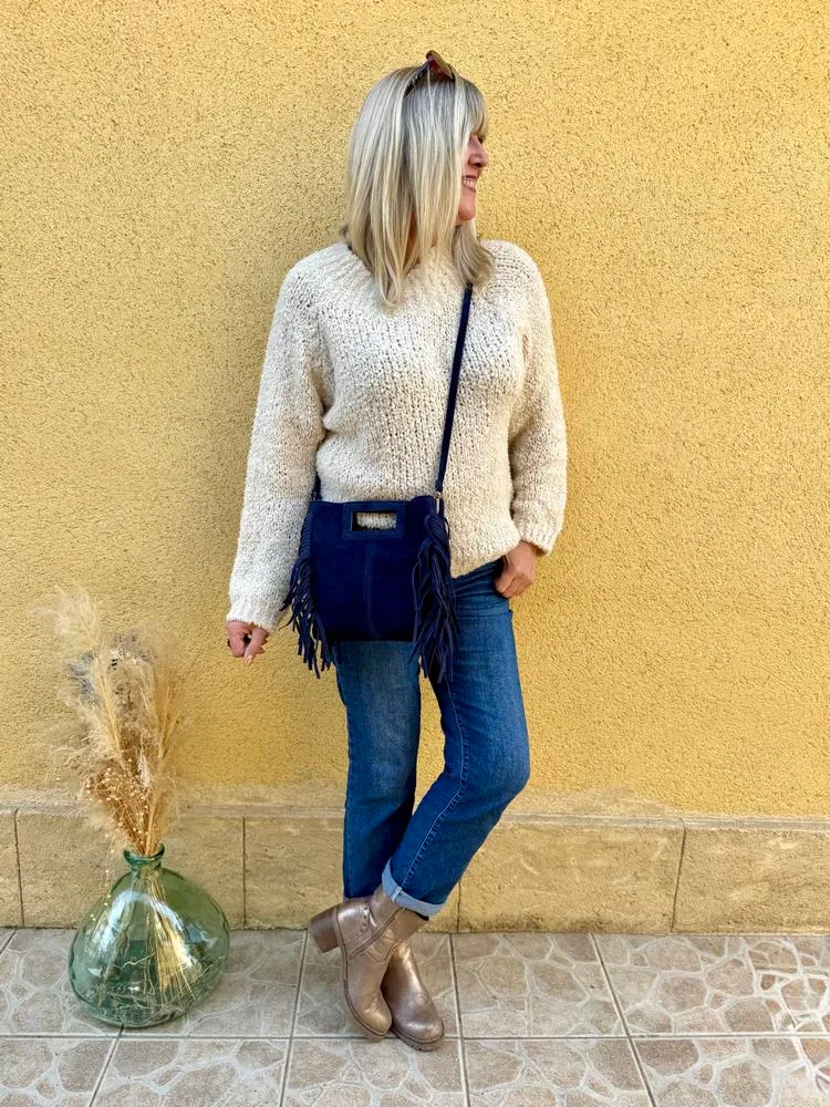 Sac en cuir Luciano bleu marine