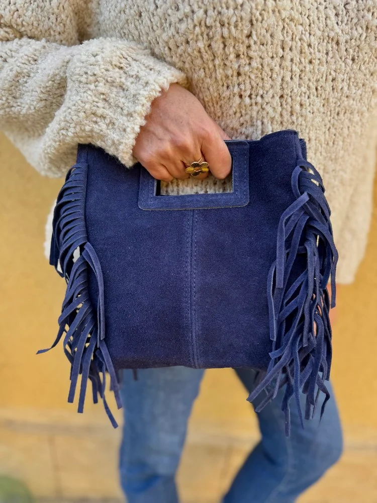 Sac en cuir Luciano bleu marine