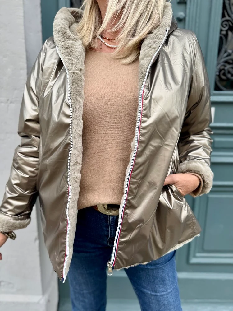 Veste courte fourrée Laura réversible bronze