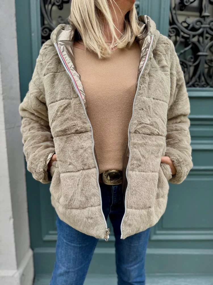 Veste courte fourrée Laura réversible bronze