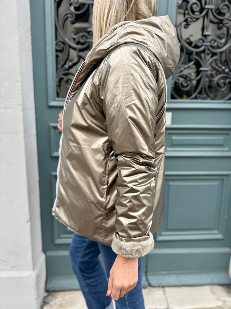 Veste courte fourrée Laura réversible bronze