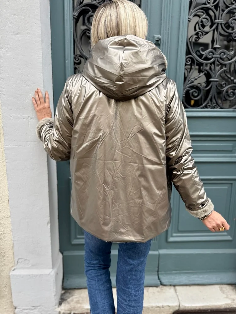 Veste courte fourrée Laura réversible bronze