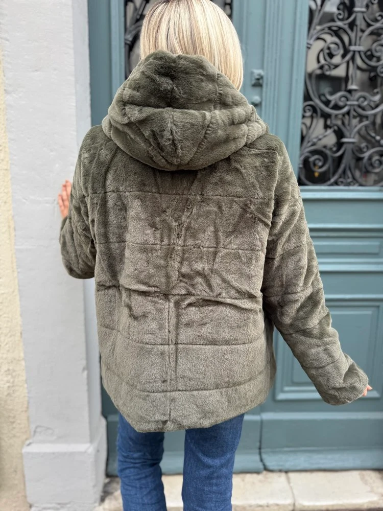 Veste courte fourrée Laura réversible kaki
