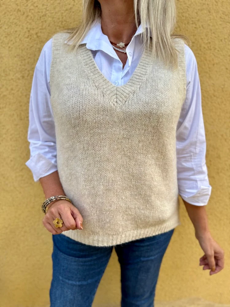 Pull sans manches Emilio crème
