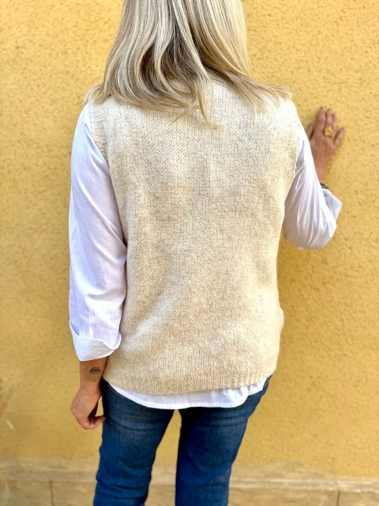 Pull sans manches Emilio crème