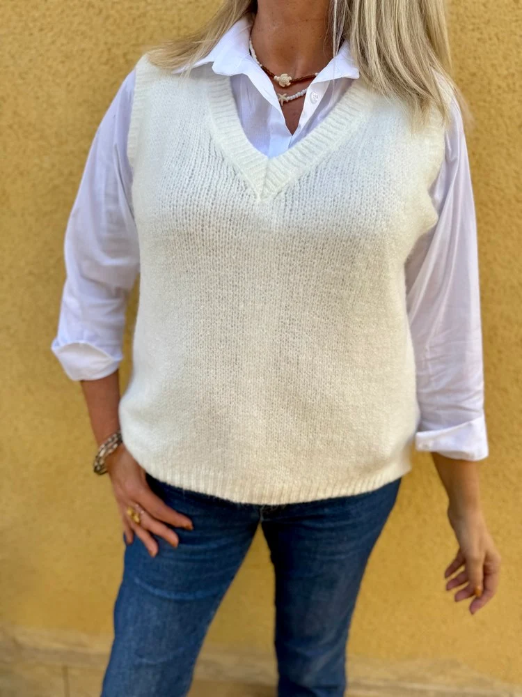 Pull sans manches Emilio ivoire