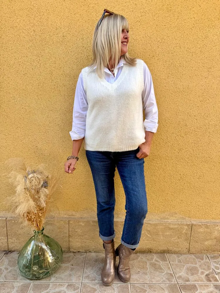 Pull sans manches Emilio ivoire