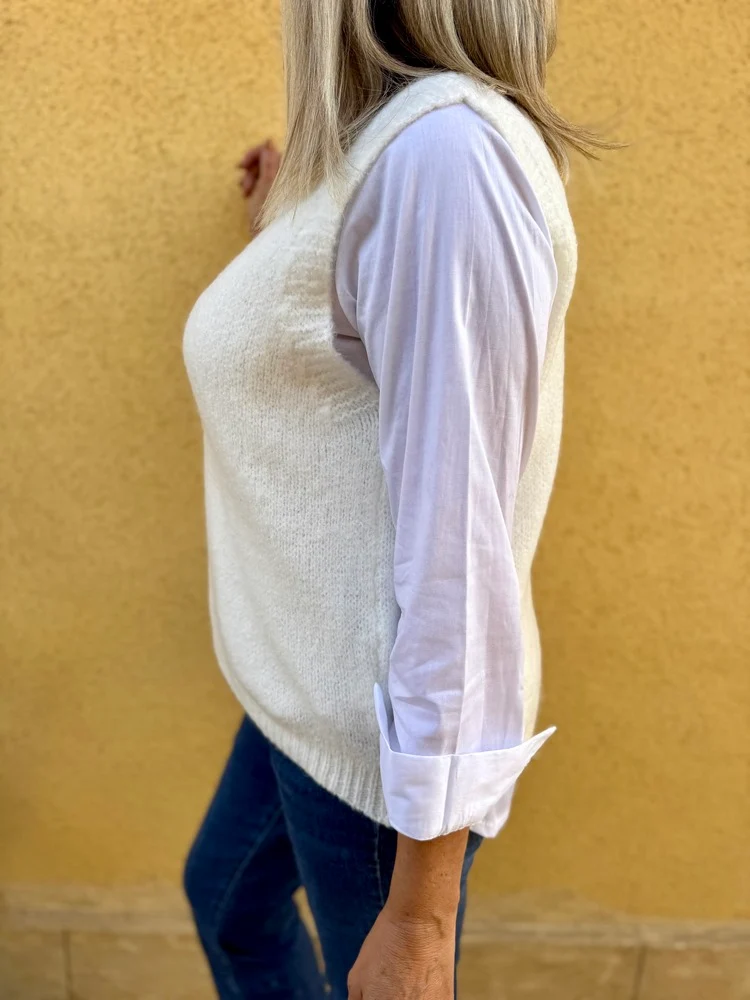 Pull sans manches Emilio ivoire