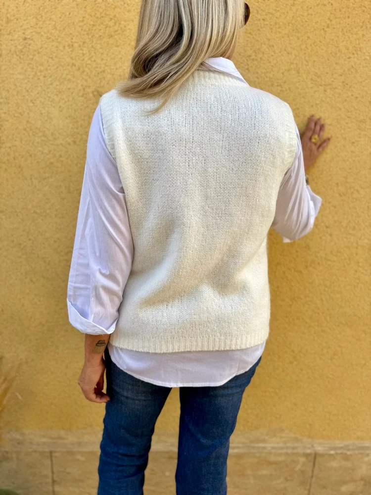 Pull sans manches Emilio ivoire