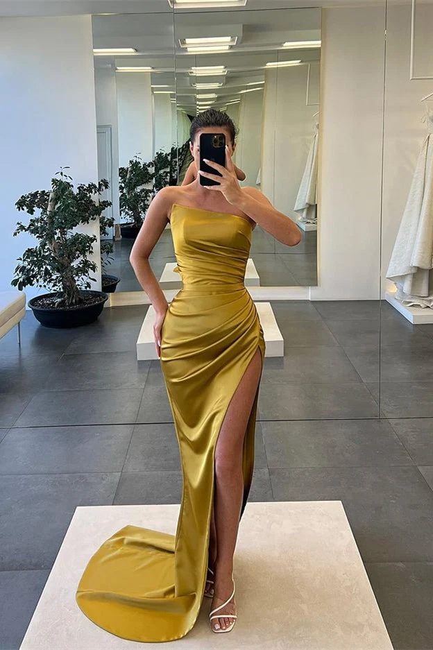 Robe de soirée élégante sans bretelles avec fente sirène pour bal de promo