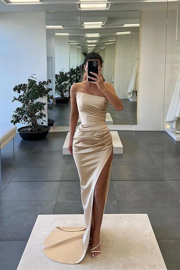 Robe de soirée élégante sans bretelles avec fente sirène pour bal de promo