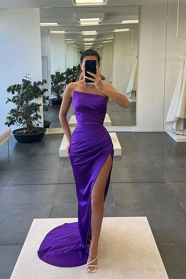 Robe de soirée élégante sans bretelles avec fente sirène pour bal de promo