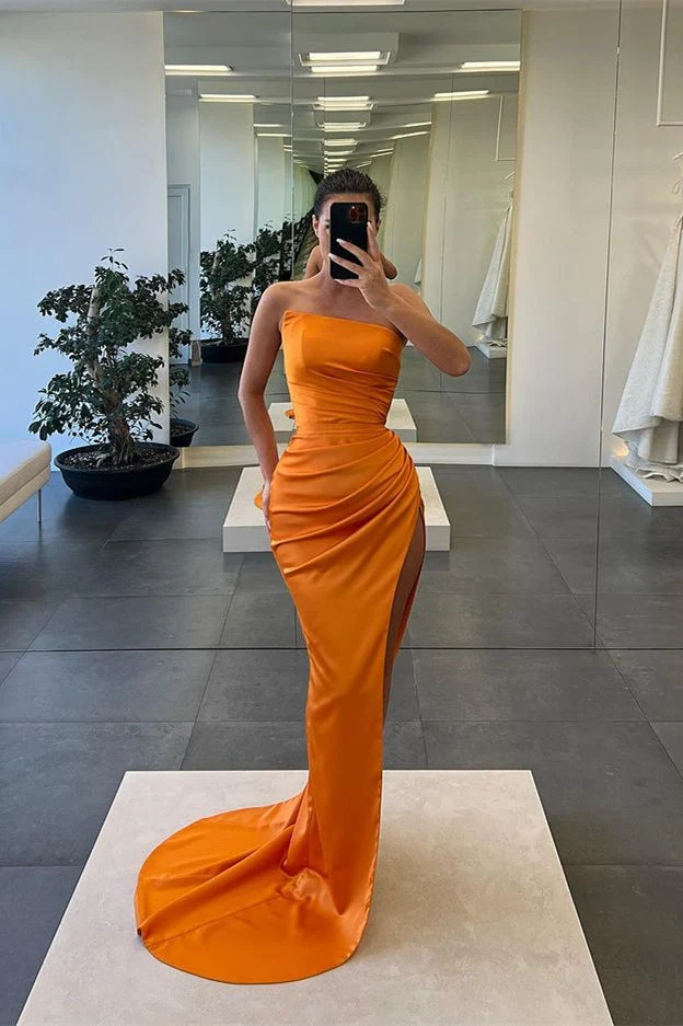 Robe de soirée élégante sans bretelles avec fente sirène pour bal de promo