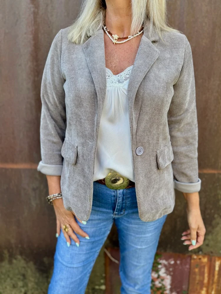 Veste tailleur en velours Sandra gris taupe