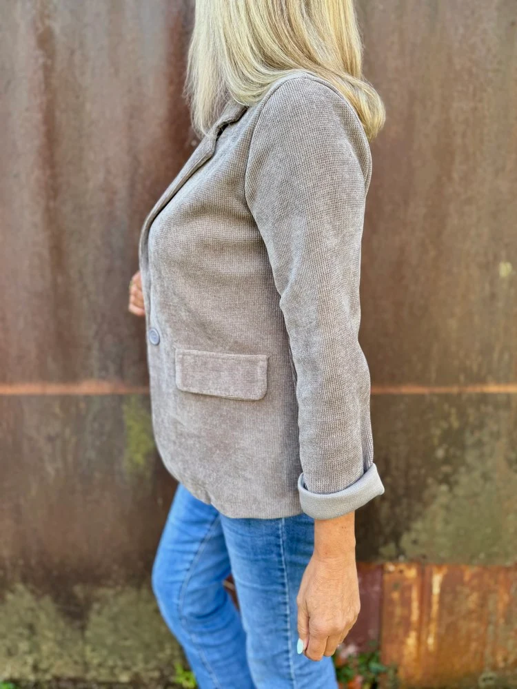 Veste tailleur en velours Sandra gris taupe