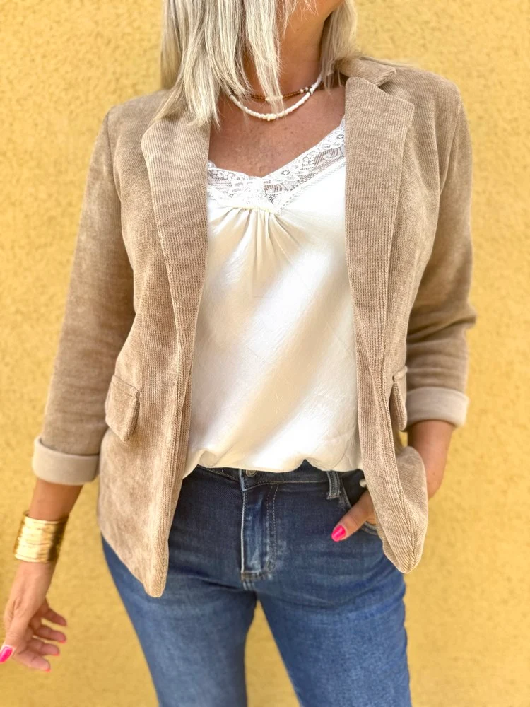 Veste tailleur en velours Sandra camel clair