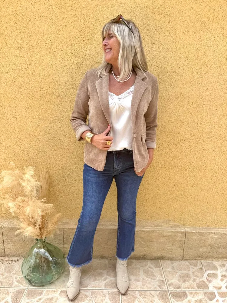 Veste tailleur en velours Sandra camel clair