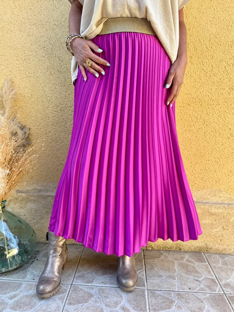 Jupe plissée satinée Jaya magenta