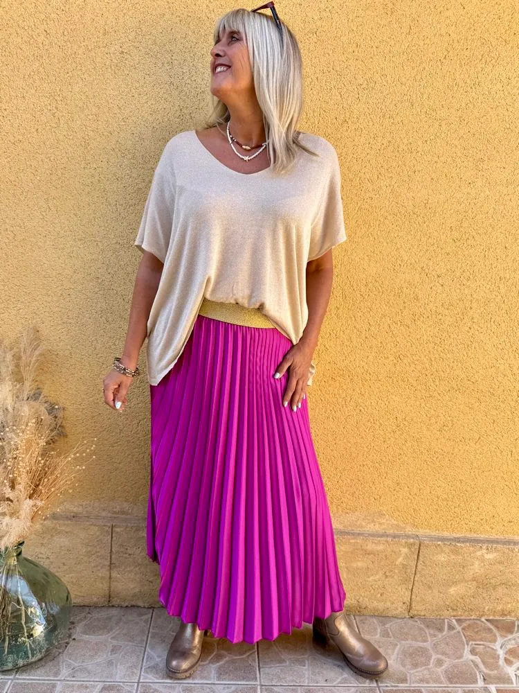 Jupe plissée satinée Jaya magenta