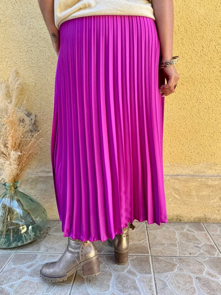 Jupe plissée satinée Jaya magenta