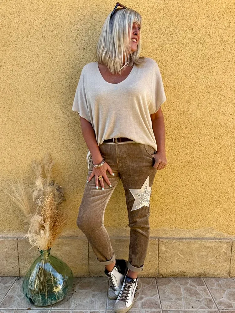 Jogg velours Etoile taupe